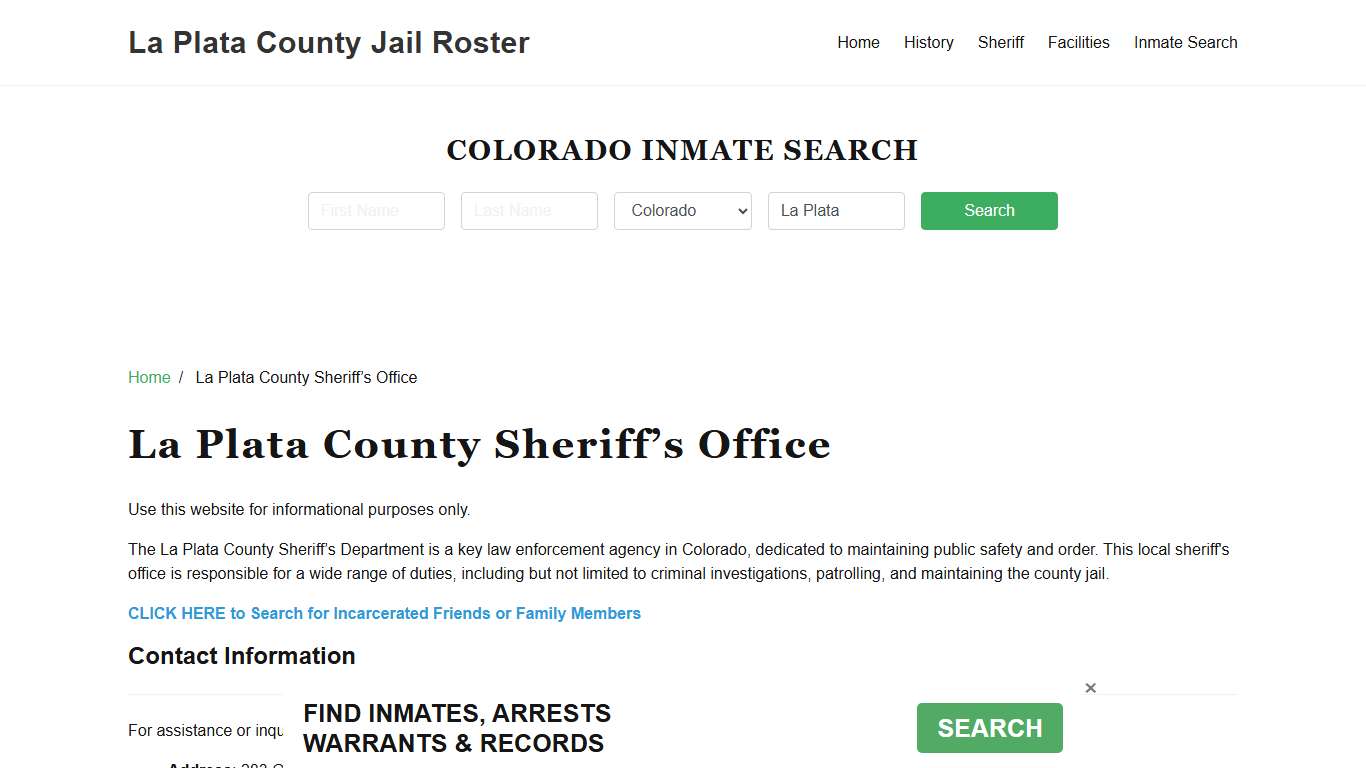 La Plata County Sheriff Office, CO, Arrest Warrants Search